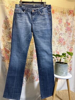 7 For All Mankind Women's Straight Leg Jeans in Medium Blue